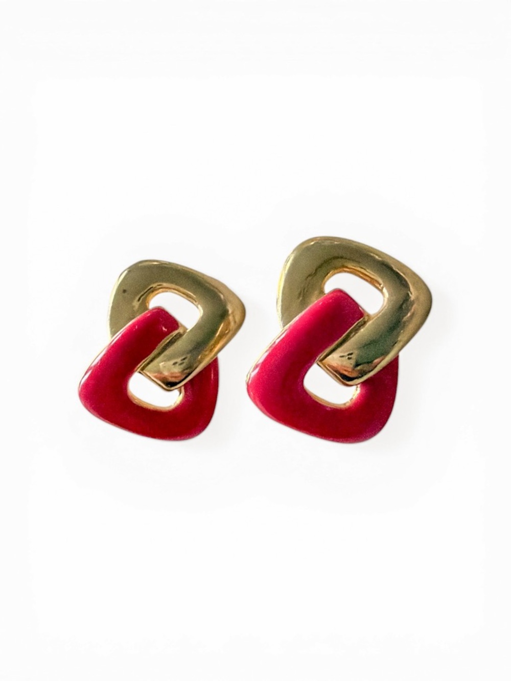 Napier Gold and Red Linked Geometric Drop Earrings